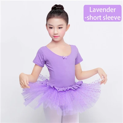 Lavender ShortSleeve Хлопковое танцевальное балетное платье с длинными/короткими рукавами и круглым вырезом для девочек детская юбка-пачка принцессы балетные костюмы розового цвета с Лебединым озером - Цвет: Lavender ShortSleeve