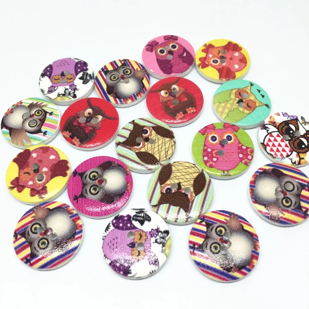 

1000pcs Mixed Owls 15mm Wood Round Buttons 2 Holes Painted Button Fit Sewing Decorations Scrapbooking