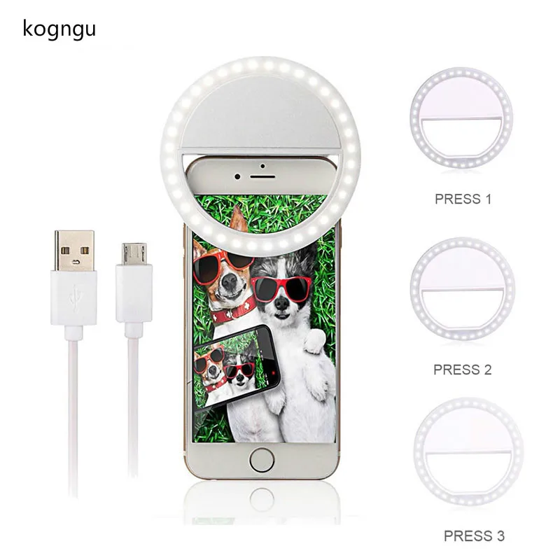 Kogngu Usb Charging Selfie Ring Led Light Lamp Mobile Phone Lens LED Selfie Lamp Ring Flash for Iphone for Samsung Xiaomi