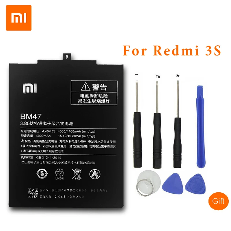 Оригинальный XiaoMi BM47 аккумулятор для мобильного телефона Xiaomi Redmi 3 S запасная
