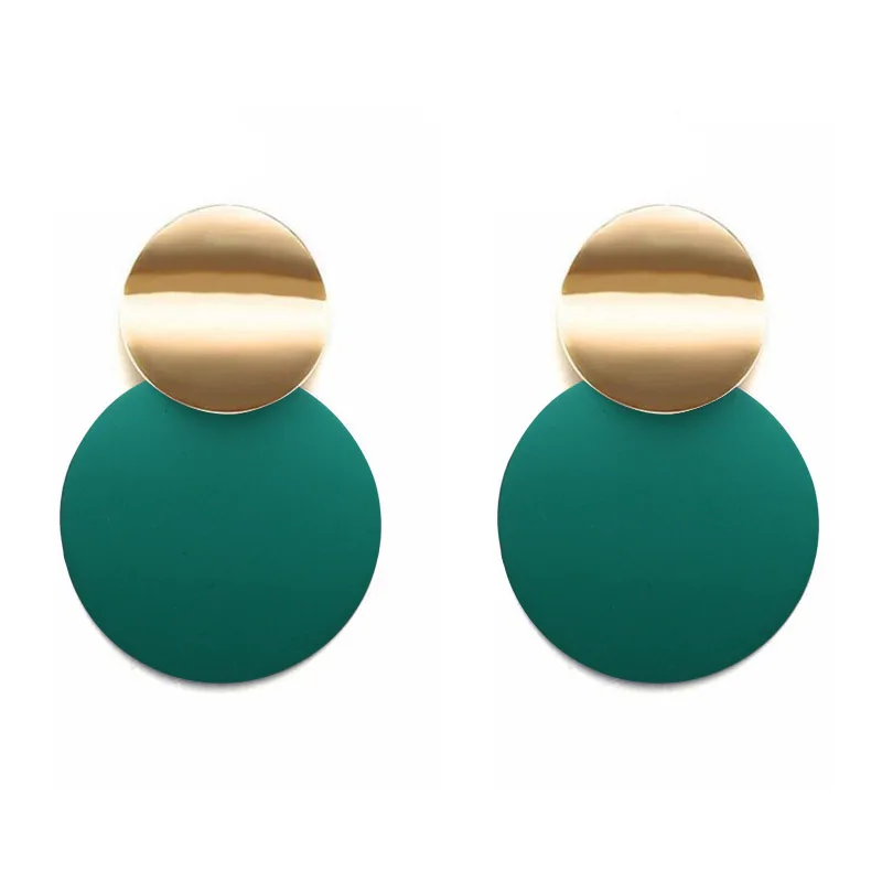 Green ES2215 7 цветов Висячие серьги с подвесками модные золотистый цвет, круглый металлический эффектный серьги для женщин Креативный модный ювелирный подарок - Окраска металла: Green