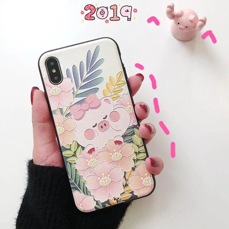 JIBAN милый мультфильм свинья чехол для телефона iphone 8 plus XS Max XR X 7 6s 6 задняя крышка