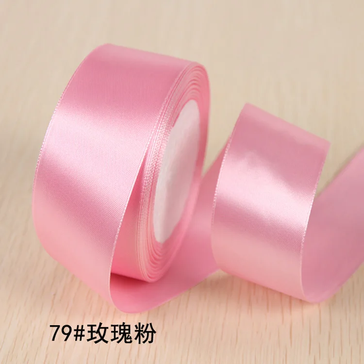 79 Medium Pink 25 ярдов 6/10/15/20/25/40/50 мм шелковой атласной лентой на свадебную вечеринку рождественские ленты Цветы Подарки украшены DIY для пошива одежды ткань - Цвет: 79 Medium Pink