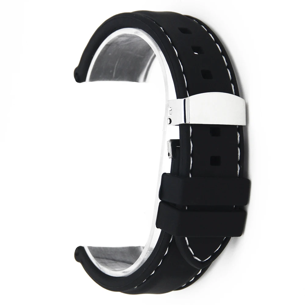 Silicone Rubber Watch Band 20mm 22mm 24mm for Tissot 1853 T035 T097 Hidden Clasp Strap Wrist Loop Belt Bracelet Black Red + Tool