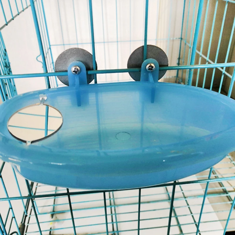 Bird Bathtub With Mirror Toy And Food Feeder Bowl For Parrot Parakeet Cockatiel Finch Canary African Grey Cockatoo