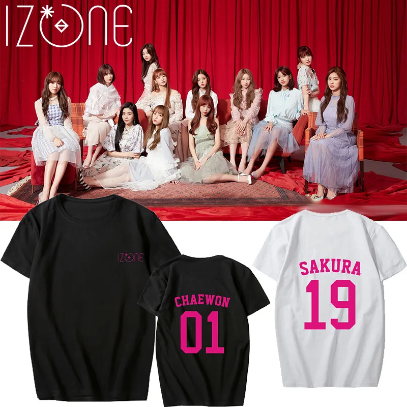 KPOP IZONE IZ * ONE CHAEWON CHAEYEON YUJIN HITOMI SAKURA YURI NAKO футболки в стиле хип хоп с короткими