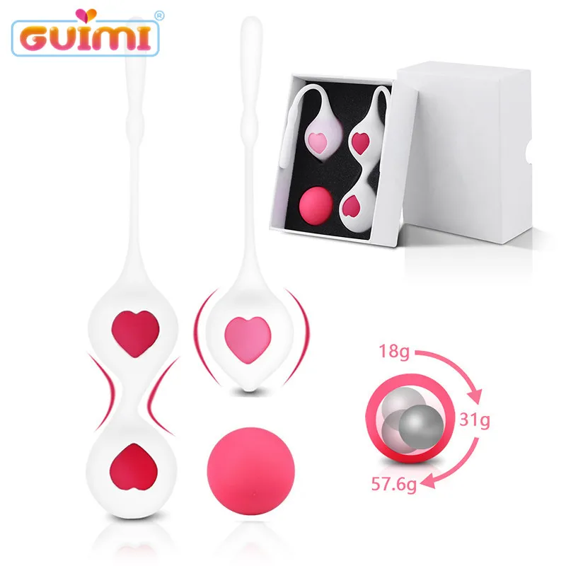 GUIMI 4pcs Vaginal Geisha Ball Love Heart Postpartum Recovery Vagina Tightening Exercise Silicone Kegel Balls Sex Toys for Woman |
