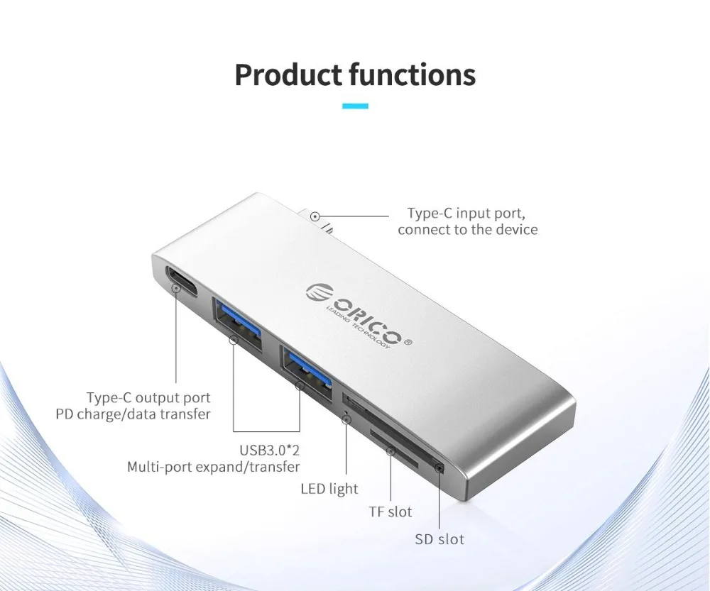 ORICO USB C концентратор тип-c до USB3.0/тип-c/TF/SD концентратор Мини-Док-станция для ноутбука
