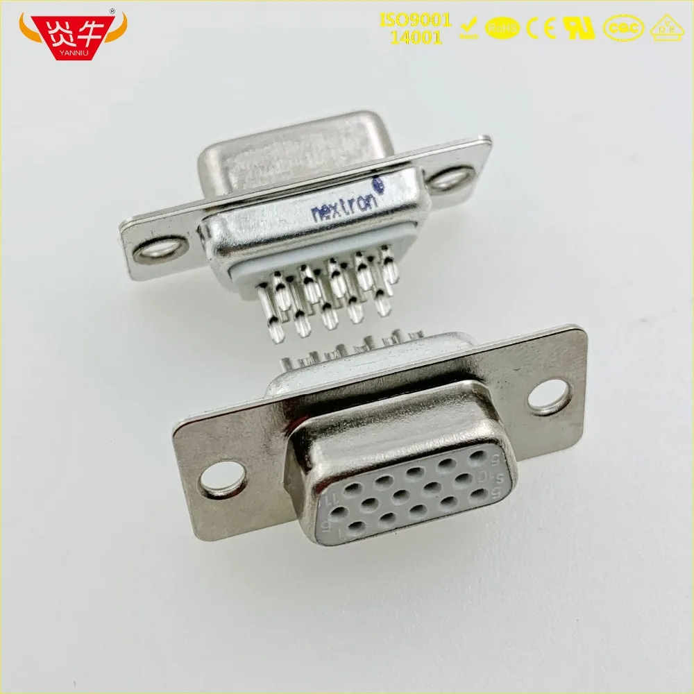

VGA DB15 DB-15P FEMALE 3 ROWS RS232 WITH SOCKET 15PIN PCB D-SUB SERIES CONNECTOR CONTACT PART OF THE GOLD-PLATED 3Au YANNIU