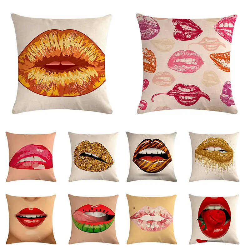 

Sexy Lips Pop Art Style Cushion Cover Red Tongue Kiss Cotton Linen Gift Home Decoration Dropshipping throw pillow ZY1034