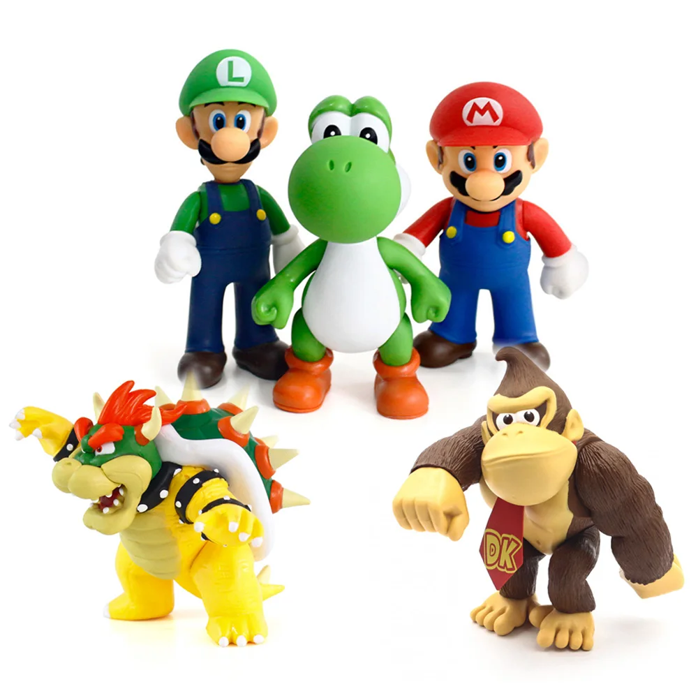 Super Mario Bros 12-15 см ПВХ фигурка игрушки модель Марио Луиджи Йоши Ослик Конг коллекционные игрушки куклы для детей