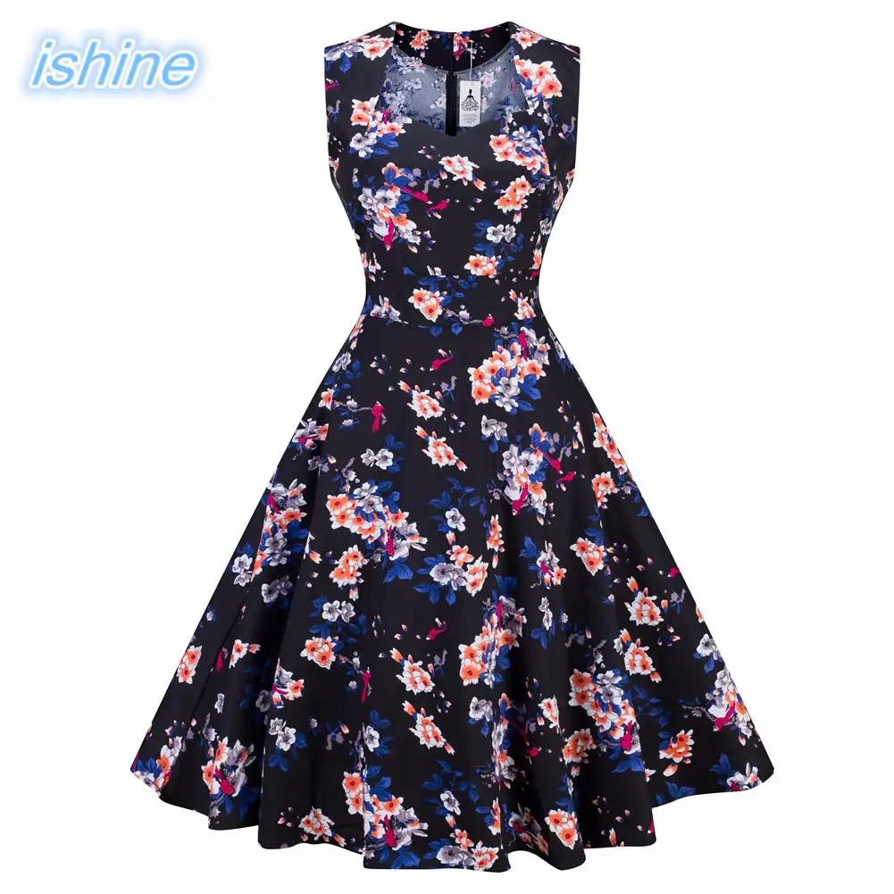 2018 новые летние винтажные платья с цветочным принтом ТРАПЕЦИЕВИДНОЕ элегантное