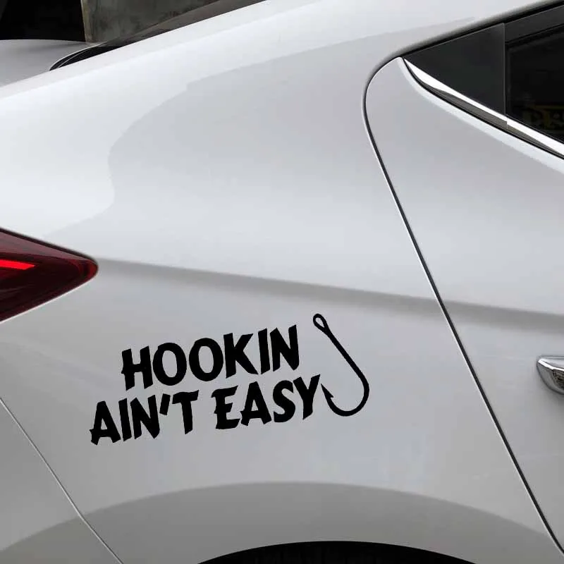 YJZT 16.9CM*6.3CM Hookin Aint Easy Fishing Funny Car Window Vinyl Decal Sticker Black/Silver C24-1016 | Автомобили и мотоциклы