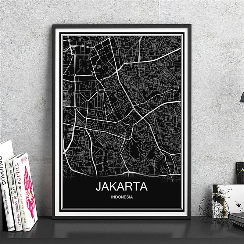 JAKARTA Индивидуальные карта мира Ливерпуль современный город плакат абстрактный принт холст с покрытием бумага картина маслом гостиная кафе бар Декор - Цвет: JAKARTA
