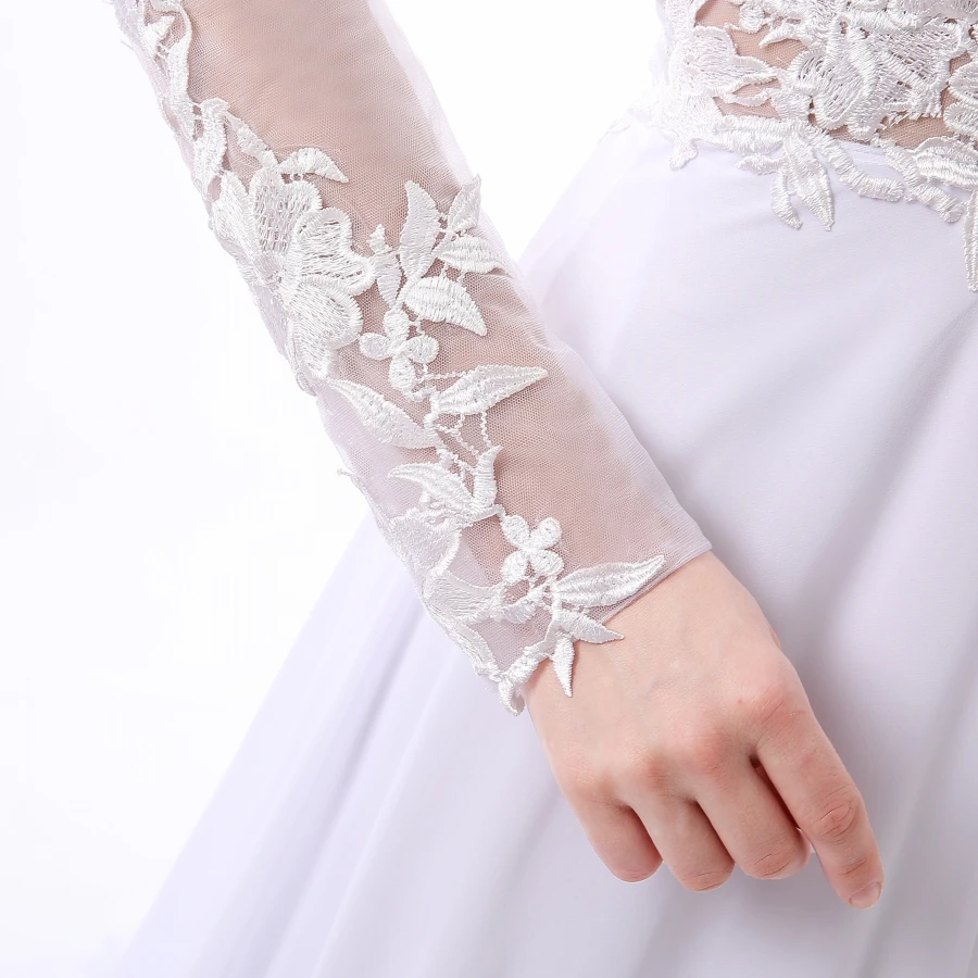 Сексуальное шифоновое вечернее платье с аппликацией и длинными рукавами белые