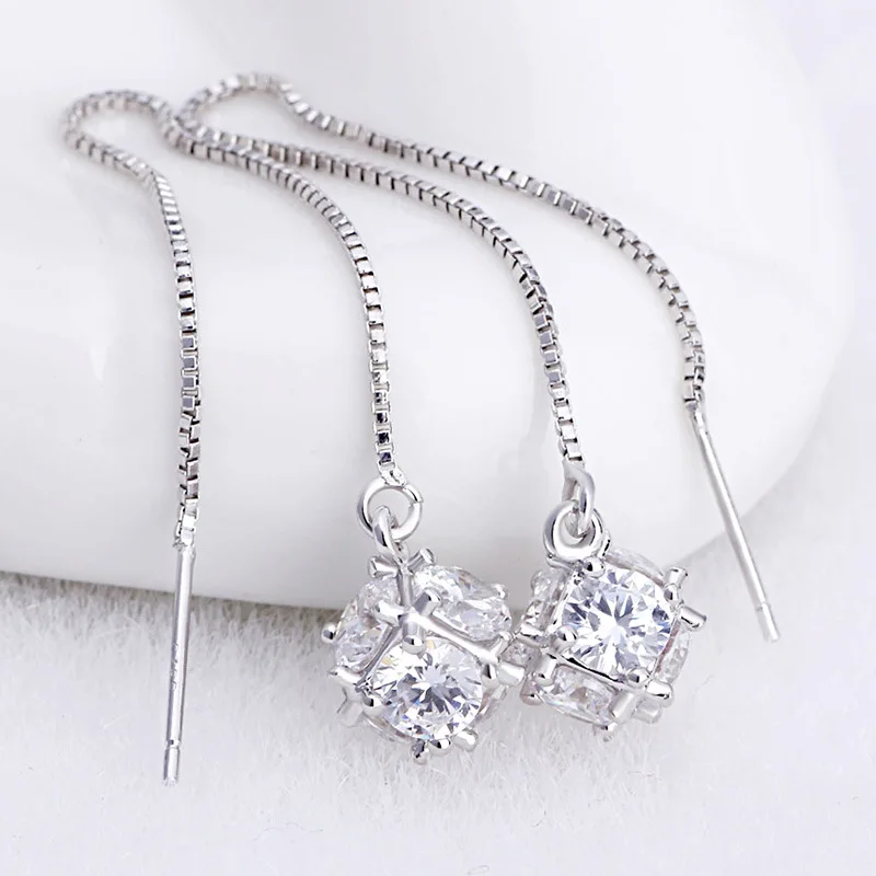 

Wholesale 925 Silver Needle Square Shiny Crystal Ladies Long Stud Earrings Jewelry Anti Allergy Women Drop Shipping Cheap Gift