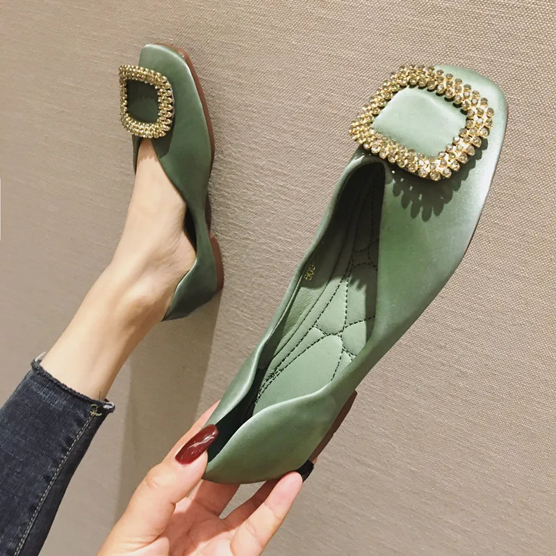 

MVVJKE Fashion Crystal Ballets Flats Shallow Mouth Square Toe Casual Shoes Woman Silk Comfortable Flats Big Size Women shoes