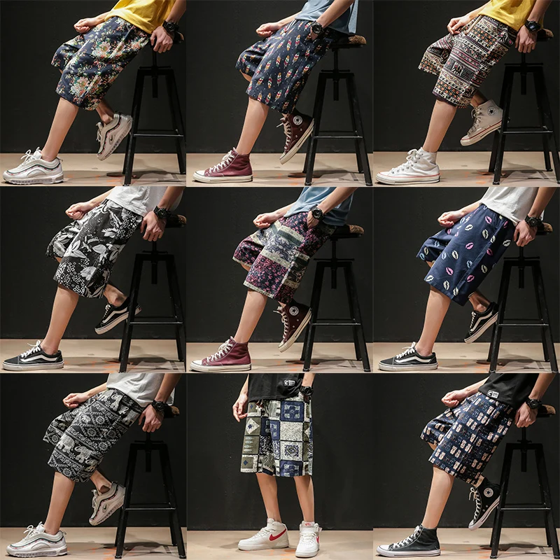 2019 лето большой код Японский китайский национальный досуг брюки цветок шорты