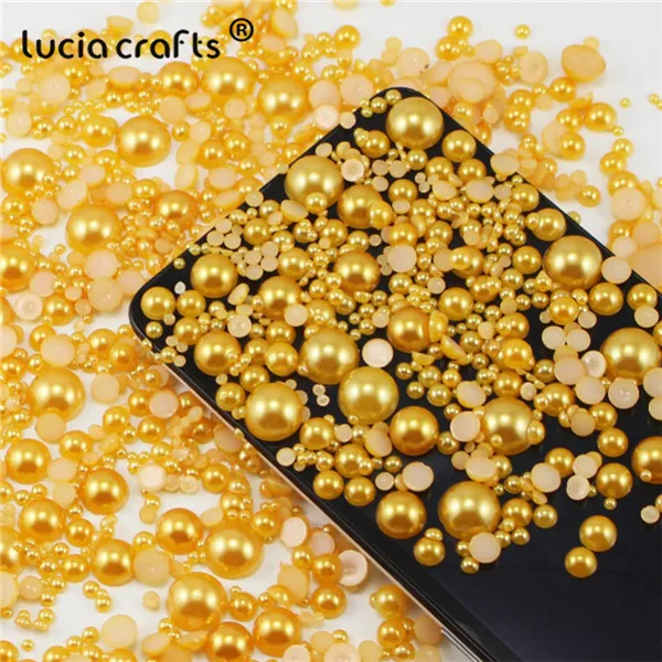 Lucia crafts, 576 шт, смешанный размер, имитация жемчуга ABS, полукруглый, плоский с оборота, жемчуг из смолы, бусины для украшения F0509 - Цвет: C9 Gold