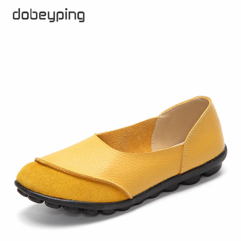 Spring Women's Casual Shoes Soft Genuine Leather Female Flats Non-Slip Woman Loafers Leisure Slip-On Boat Shoe Plus Size 35-43