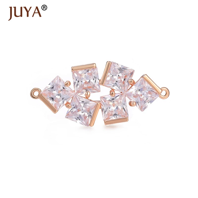 rose gold Блестящий Циркон браслет с хрустальной подвеской шармы-соединители для DIY ожерелье браслет для изготовления украшений вручную аксессуары - Окраска металла: rose gold