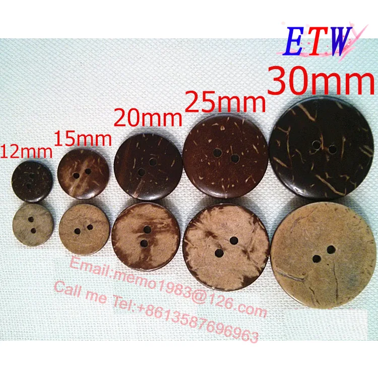 Кокосовые пуговицы 200 шт./лот для пальто сделай сам различных размеров 12 мм 15 20 25 30
