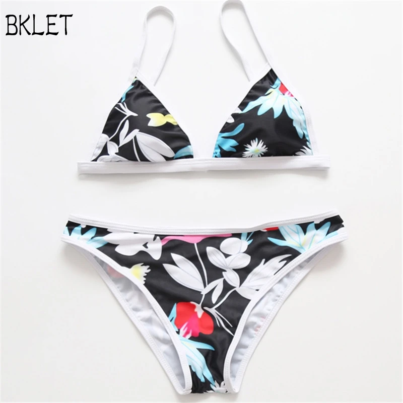 

2018 Women's Bandeau Floral Print Beach Wear Swimwear Maillot De Bain Push Up Bikini Swimsuit Brazilian Bikini