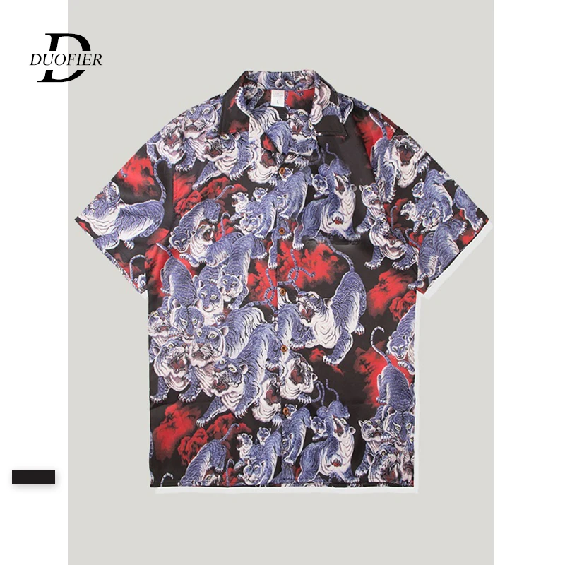 Мужская гавайская рубашка оверсайз Повседневная Свободная с цифровым принтом