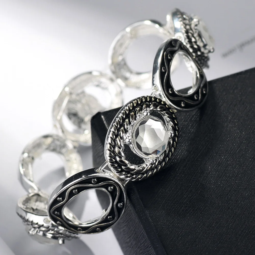 Neoglory горный хрусталь античный посеребренный Овальный стрейч браслеты для женщин