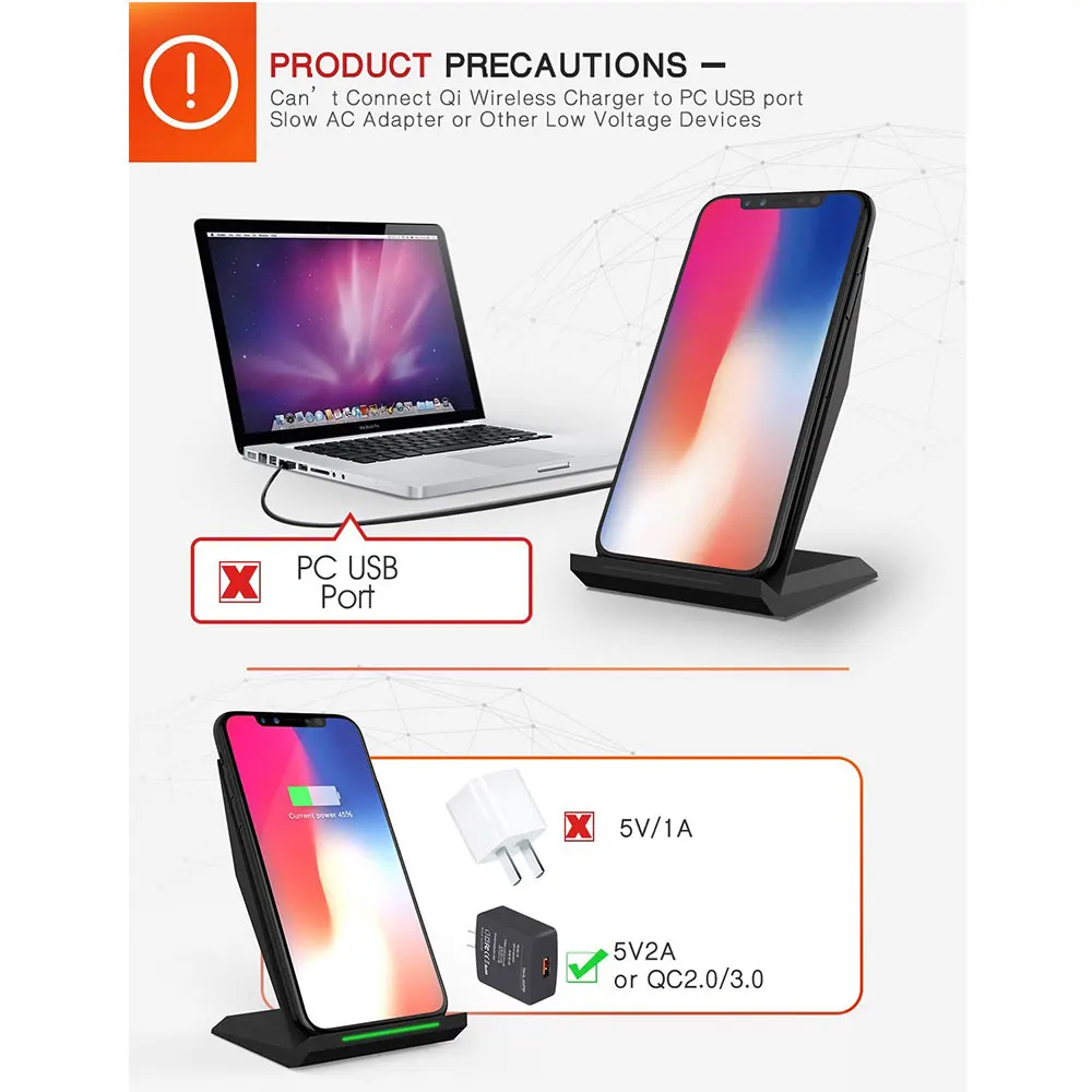 Беспроводное зарядное устройство Ascromy для iPhone X Qi быстрая зарядка подставка Samsung