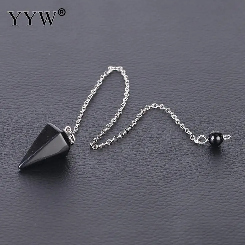 black agate YYW мода тигровый глаз рейки маятник натуральный камень амулет лечебная подвеска-кристалл медитация шестиугольные маятники для мужчин и женщин - Окраска металла: black agate