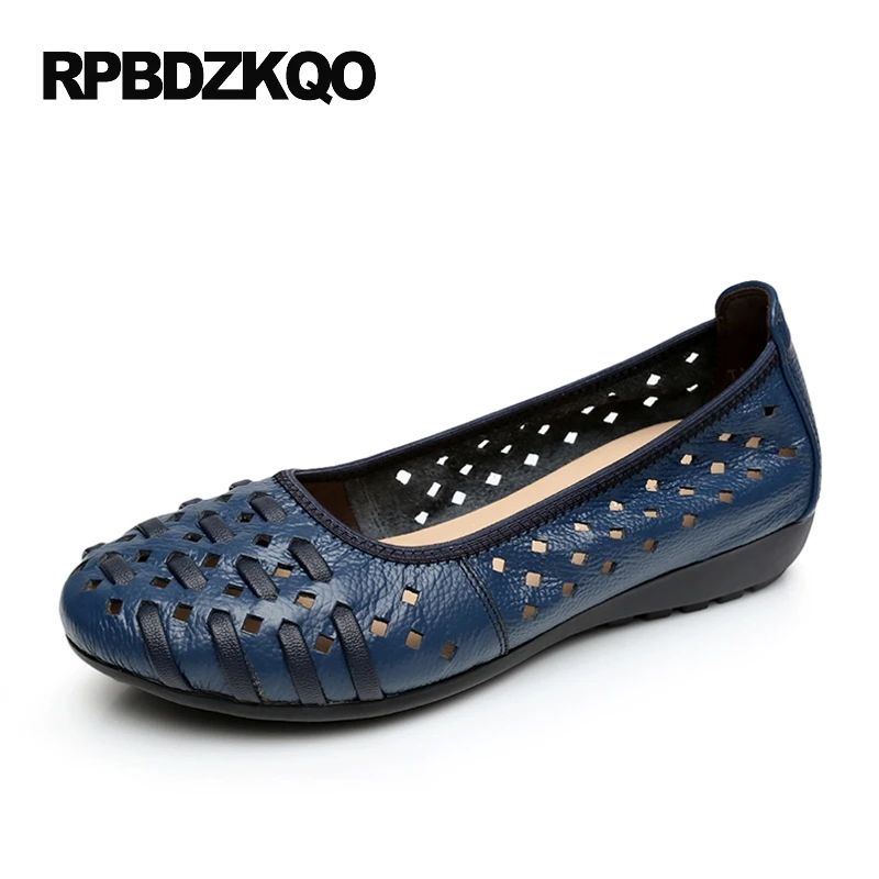 10 Plus Size Moccasins 43 Ladies Beautiful Flats Shoes Slip On Summer Wedge Round Toe Breathable Hollow Out Large Woven Black | Обувь
