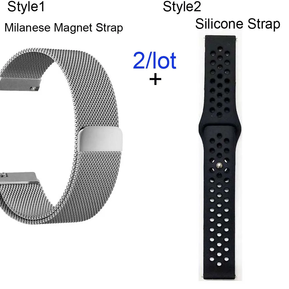 Silver-Black Ремешок для часов Xiaomi Amazfit GTR 47 мм Stratos 2 Pace для samsung gear S3 Galaxy 46 мм Миланский ремешок для часов силиконовый браслет - Цвет: Silver-Black