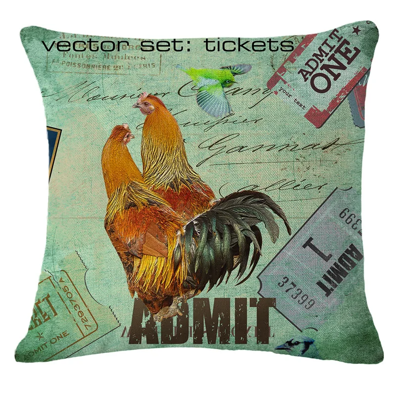 Pillow Cover with Invisible Zipper Vintage Cock Pillowcase for Sofa Rooster Cushion Luxury Gift almofada cojines KDT1897 | Дом и сад