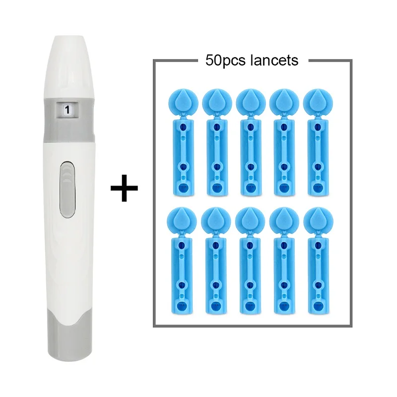 1 Pen 50 Lancets Ручка в форме ланцета, устройство для снятия лака для диабетиков, для сбора крови, 5 регулируемых глубин, тест-ручка для определения уровня глюкозы в крови с 50/100 иглами CE - Цвет: 1 Pen 50 Lancets