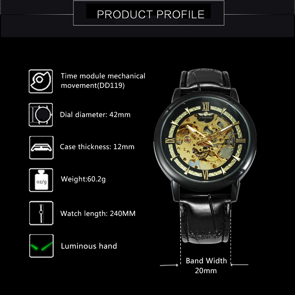 Часы наручные WINNER Мужские механические модные классические брендовые Роскошные