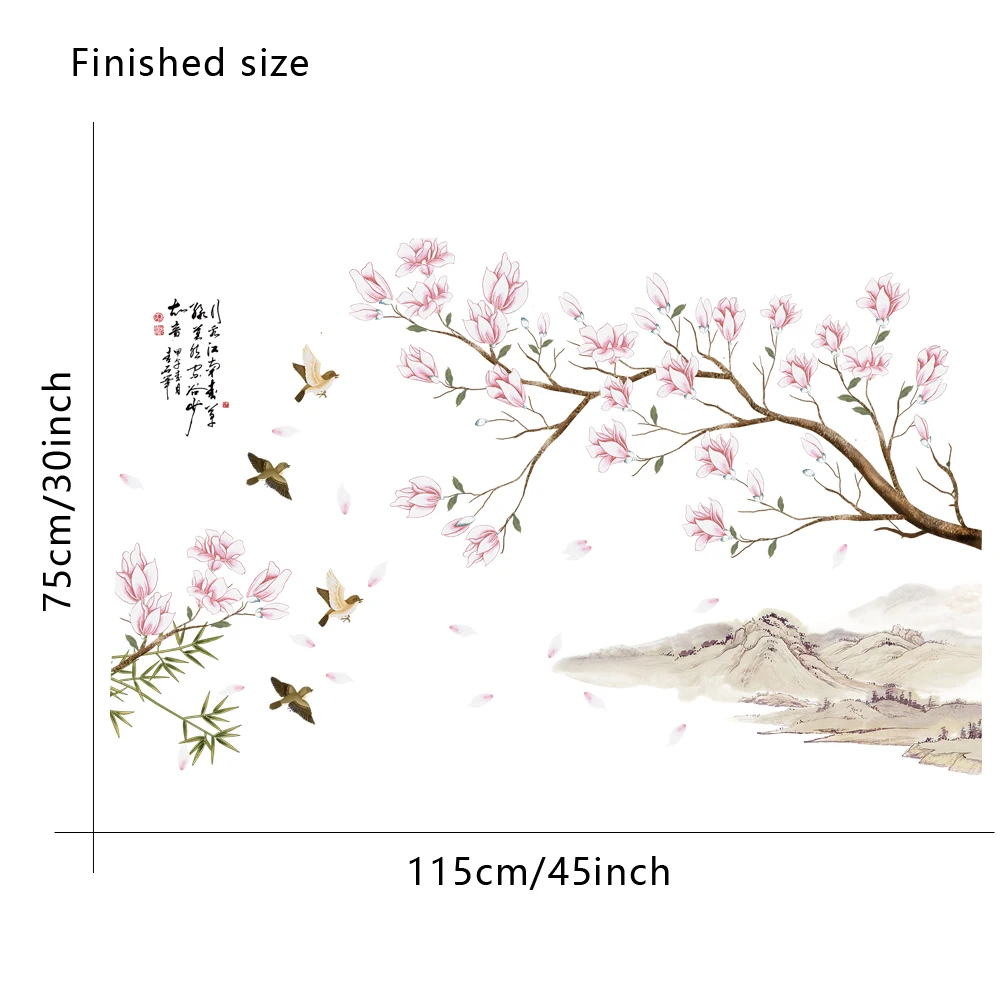Экологичные самоклеящиеся настенные наклейки в китайском стиле с цветами и