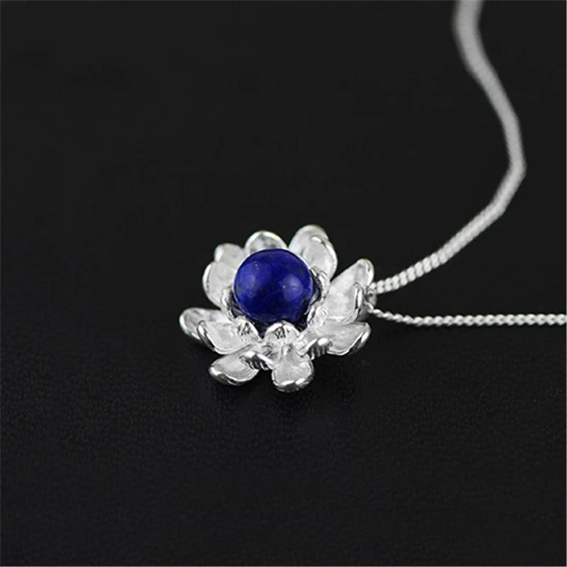 Lotus весело Настоящее стерлингового серебра 925 Природных Ляпис ручной работы Fine