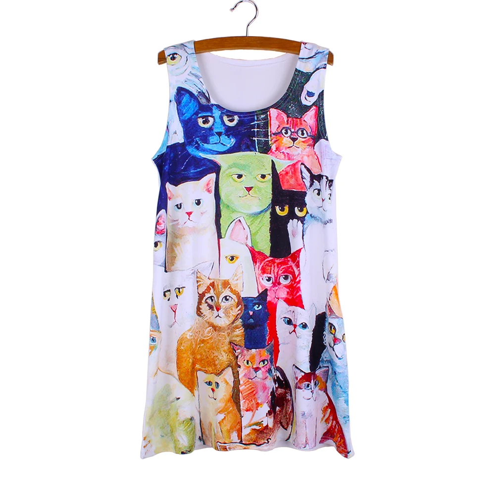 Модное женское мини-платье со множеством кошек летние платья для девочек