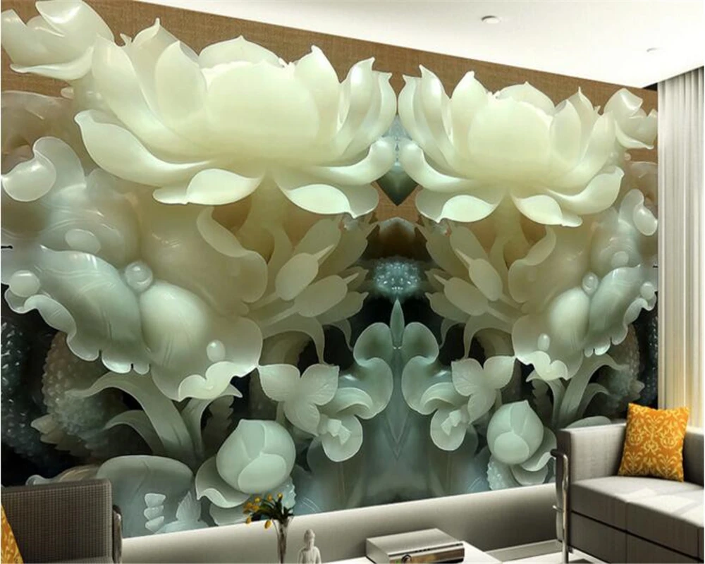 

beibehang HD fashion high decorative painting 3d wallpaper jade carving lotus murals TV bedroom background wall papel de parede