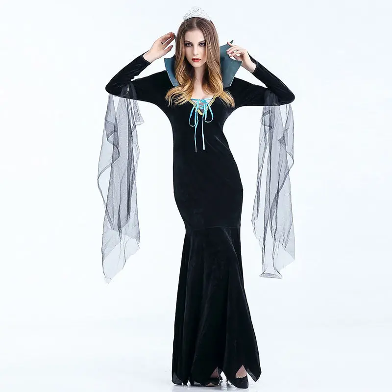 Новинка 2017 сексуальное черное платье на Хэллоуин для взрослых и женщин Костюм