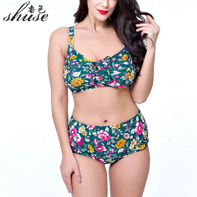 2017 плюс размер женский купальник их двух частей бикини набор пуш ап высокая талия