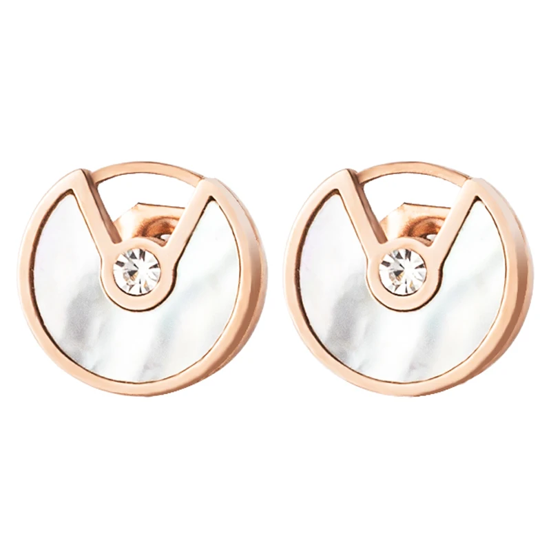 Серьги гвоздики в форме летающей тарелки розовое золото титановая нержавеющая