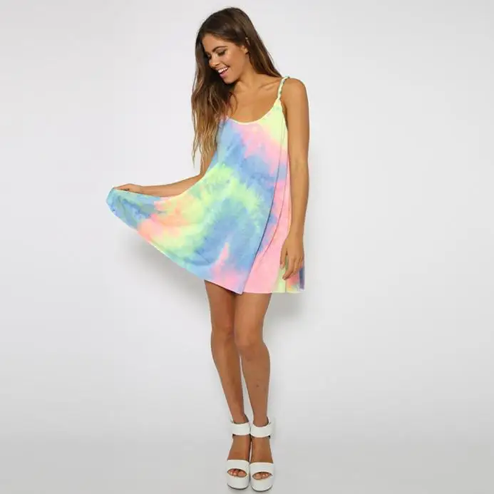 Женское свободное пляжное платье без рукавов с круглым вырезом elbiseleri vestidos de playa