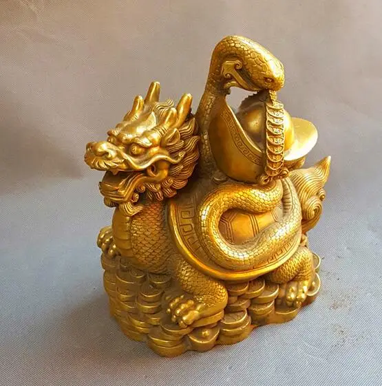 chinese China brass Feng shui xuan wu turtle snake Beast Ruishou lucky statue | Statues &amp Sculptures