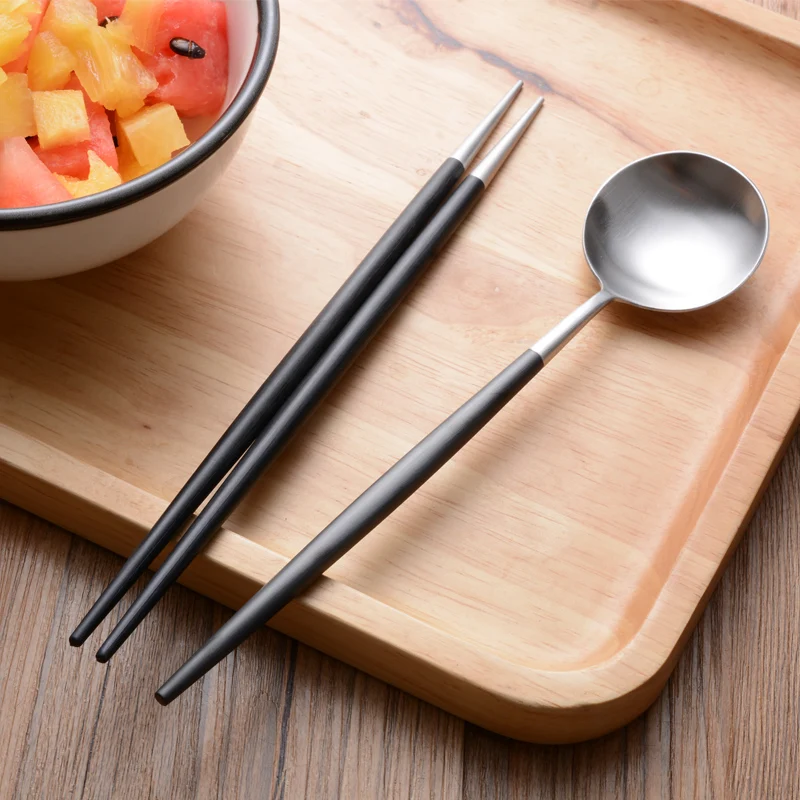 Золотые корейские столовые палочки Hashi из нержавеющей стали набор ложек с