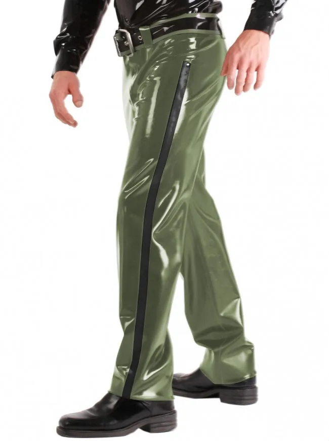 

0.8MM Thickness Men's Rubber Military Trousers Latex Army Green Long Pants With Latex Belt