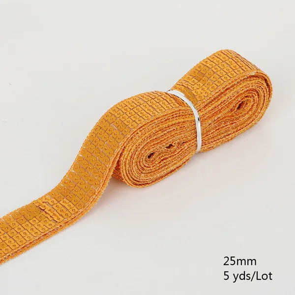 Orange Yellow 5 ярдов Блестящий бисер блесток ленты 25 мм DIY танцевальный костюм Сценические наряды кружева украшения шляпа украшения - Цвет: Orange Yellow