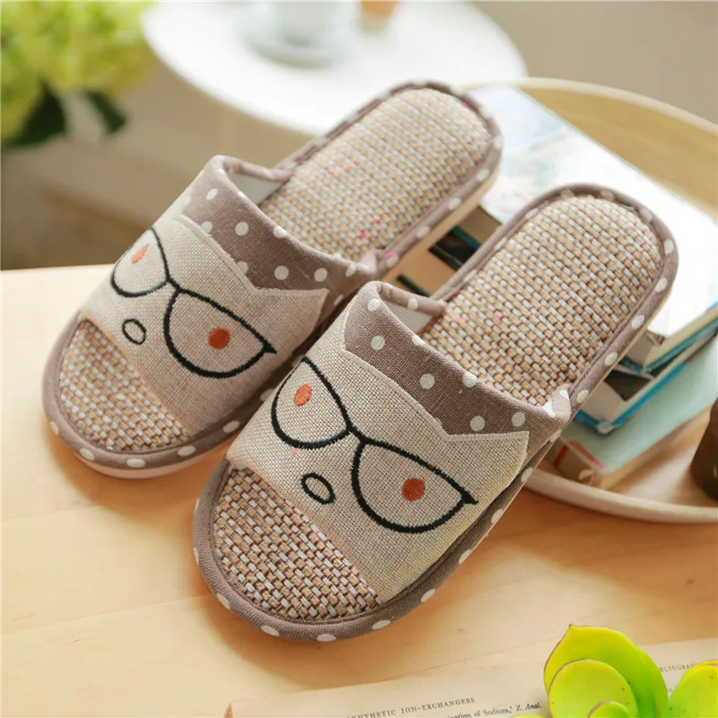 Летние льняные тапочки для мужчин домашняя обувь скользкие толстые Хлопковое