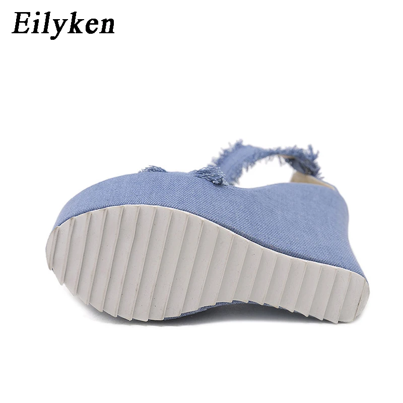 Eilyken/2021 г. Новые летние синие джинсовые сандалии пикантные женские босоножки на